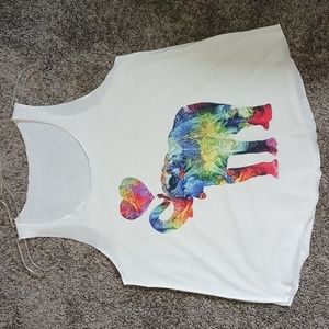 Elephant rough stitched hem tank top - off white multicolor - M